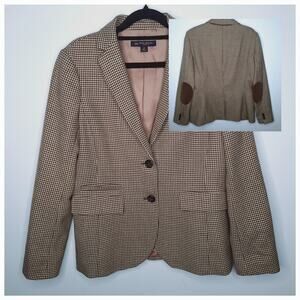 Brooks Brothers Houndstooth Wool Blazer 8 Plaid Equestrian Riding Elbow Patch